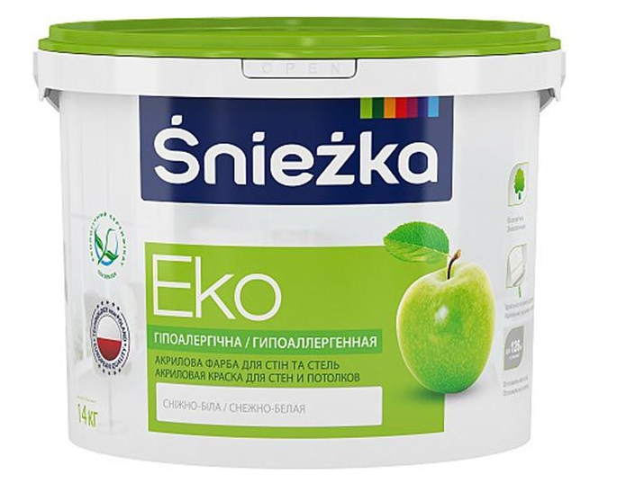 Фарба акрилова водоемульсійна Sniezka Еко мат білий 7 кг